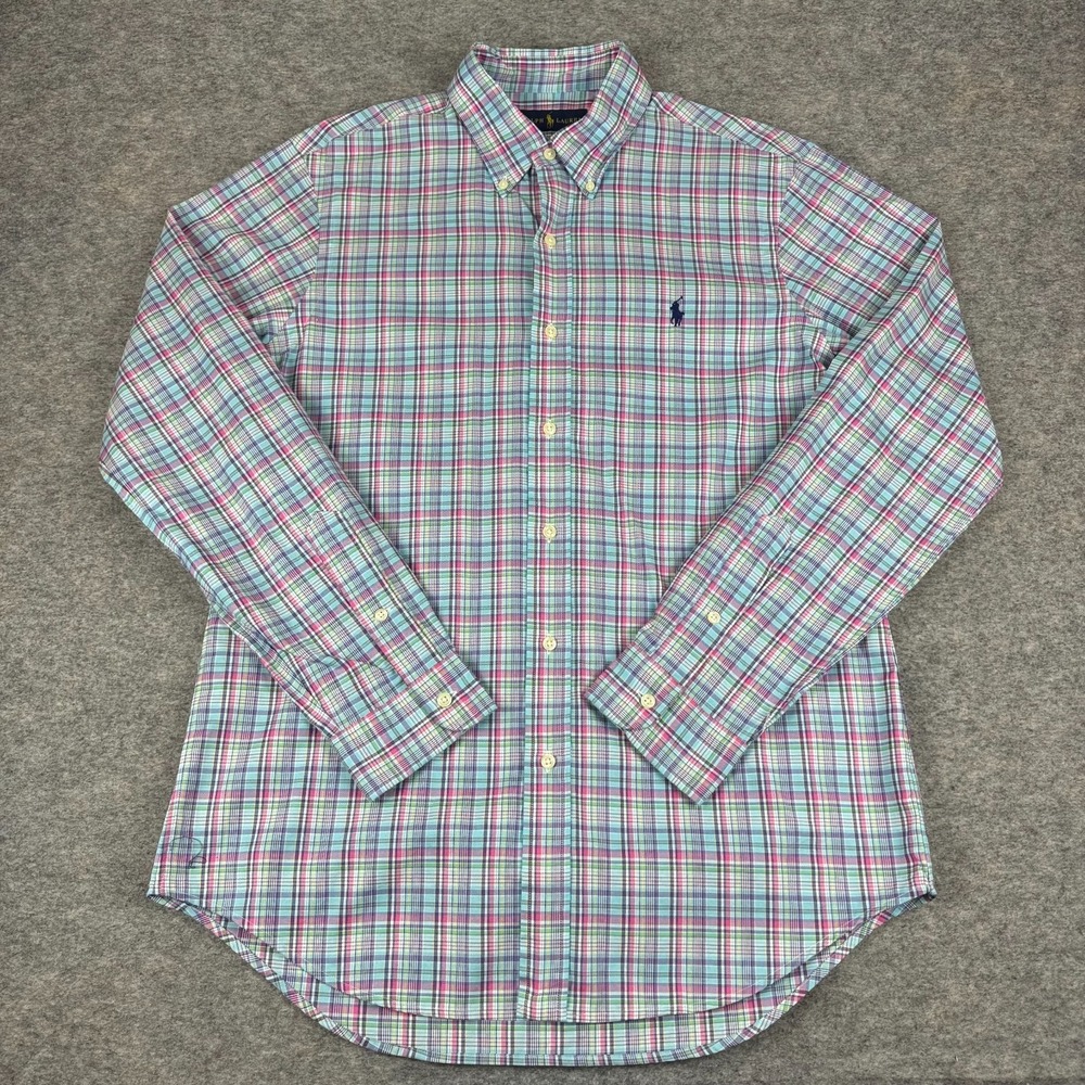 Ralph Lauren Button Down Shirt Long Sleeve Plaid Colorful Cotton Mens Medium M